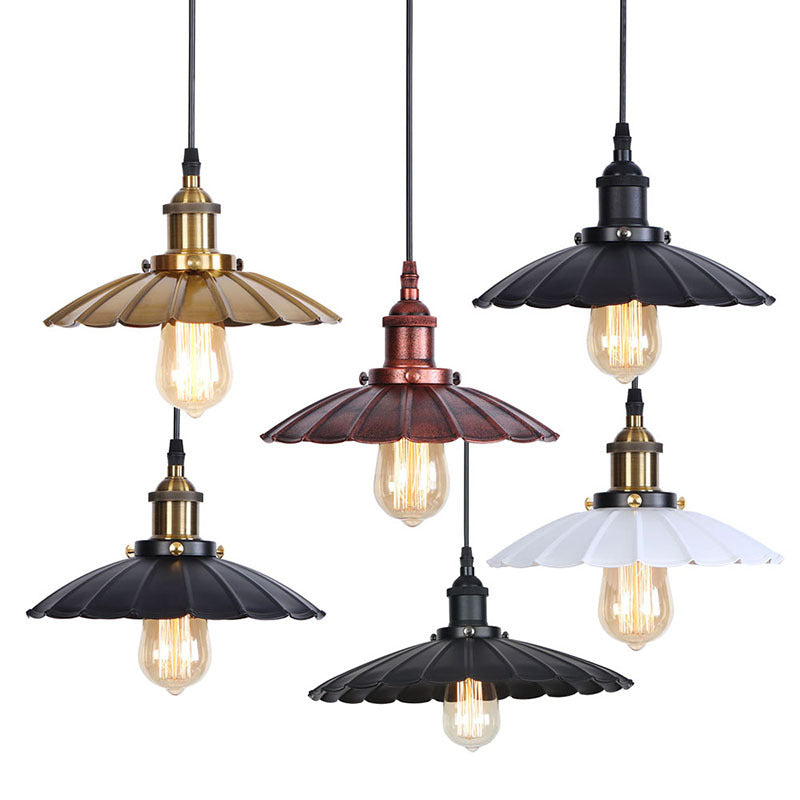 Industrial Metal Scallop Pendant Light With Cord Grip - Black/Bronze/Rust 1 Bulb Ceiling Hanging