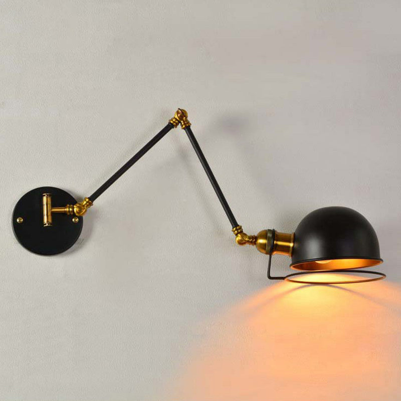 Vintage Metal Single Black Wall Mounted Light With Wire Guard - Extendable Bowl Restaurant Lamp /