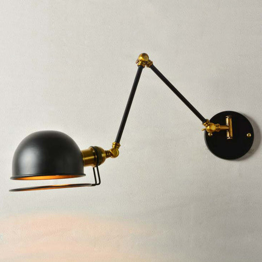 Vintage Metal Single Black Wall Mounted Light With Wire Guard - Extendable Bowl Restaurant Lamp