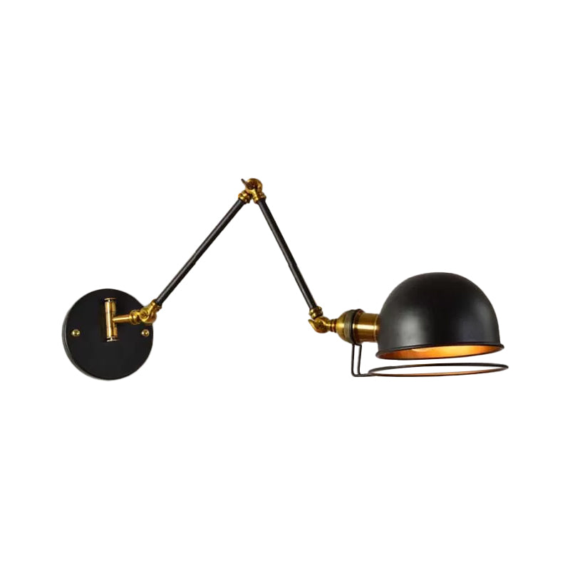 Vintage Metal Single Black Wall Mounted Light With Wire Guard - Extendable Bowl Restaurant Lamp