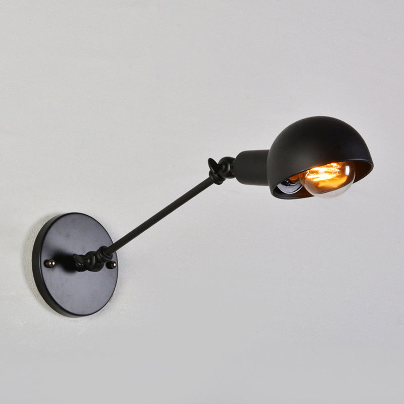 Retro Swing Arm Wall Lamp - Single-Bulb Iron Lighting With Bowl Shade Black 8+8/12+12 / 10
