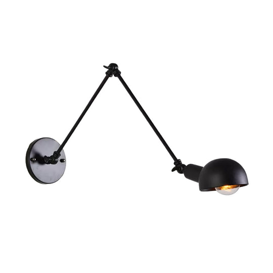 Retro Swing Arm Wall Lamp - Single-Bulb Iron Lighting With Bowl Shade Black 8+8/12+12 / 12+12