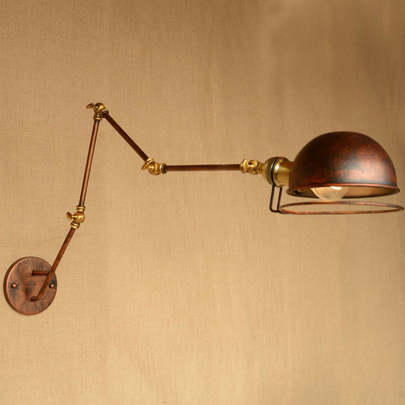 Rustic Wall Mounted Reading Lamp With Rotating Arm And Wire Guard Rust