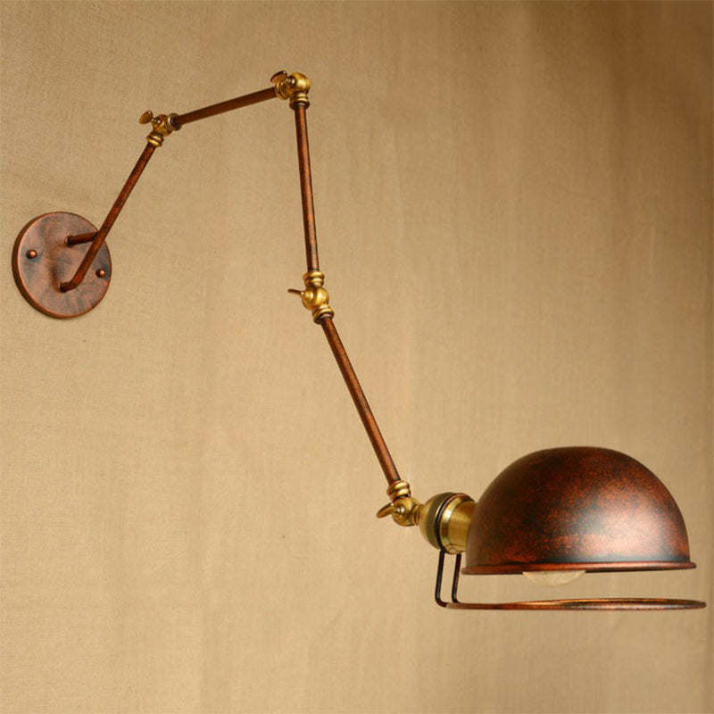 Rustic Wall Mounted Reading Lamp With Rotating Arm And Wire Guard