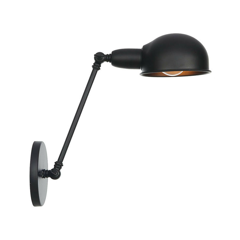 Industrial Wall Lamp Kit With Swing Arm And Dome Shade - Single-Bulb Iron Mount Fixture In Black / 8