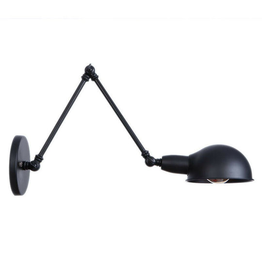 Industrial Wall Lamp Kit With Swing Arm And Dome Shade - Single-Bulb Iron Mount Fixture In Black