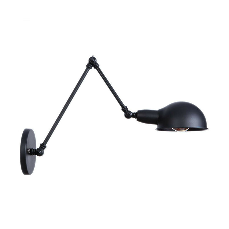 Industrial Wall Lamp Kit With Swing Arm And Dome Shade - Single-Bulb Iron Mount Fixture In Black /