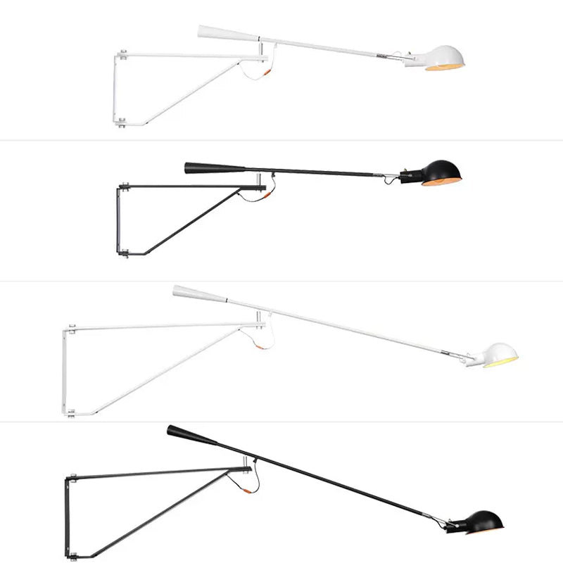 Telescopic Arm Studio Task Wall Light - Industrial Iron 1 Head Black/White Plug-In Lamp With Bowl