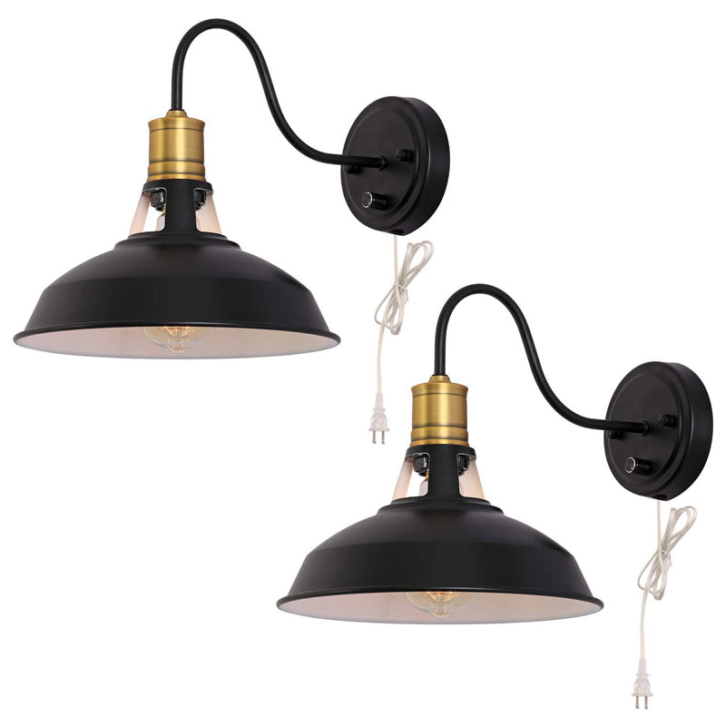 Farmhouse Black Barn Kitchen Wall Mounted Light Fixture - Single Plug-In Metal Lamp With Vented