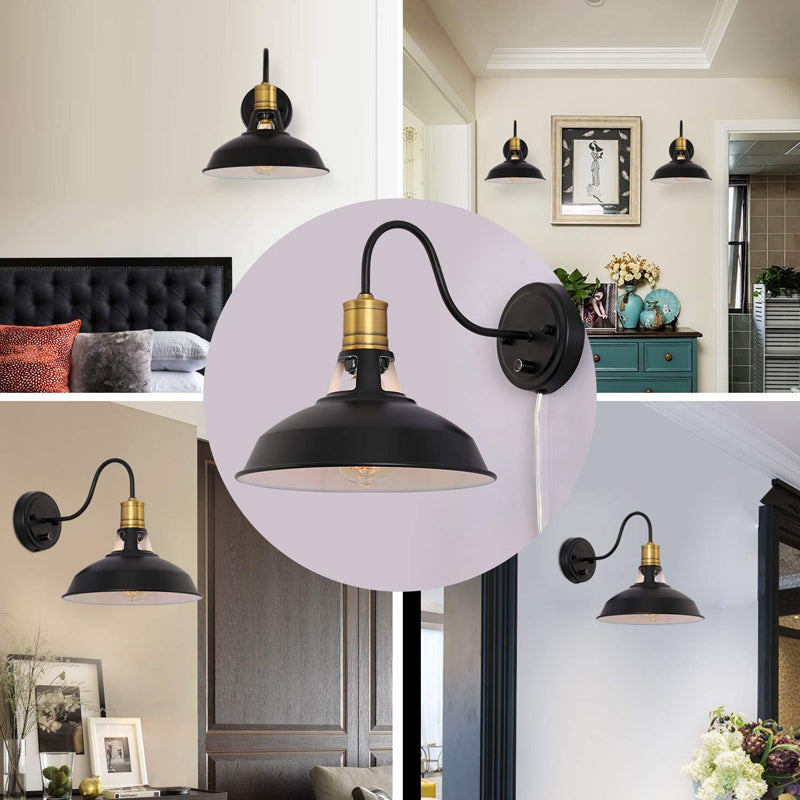 Farmhouse Black Barn Kitchen Wall Mounted Light Fixture - Single Plug-In Metal Lamp With Vented