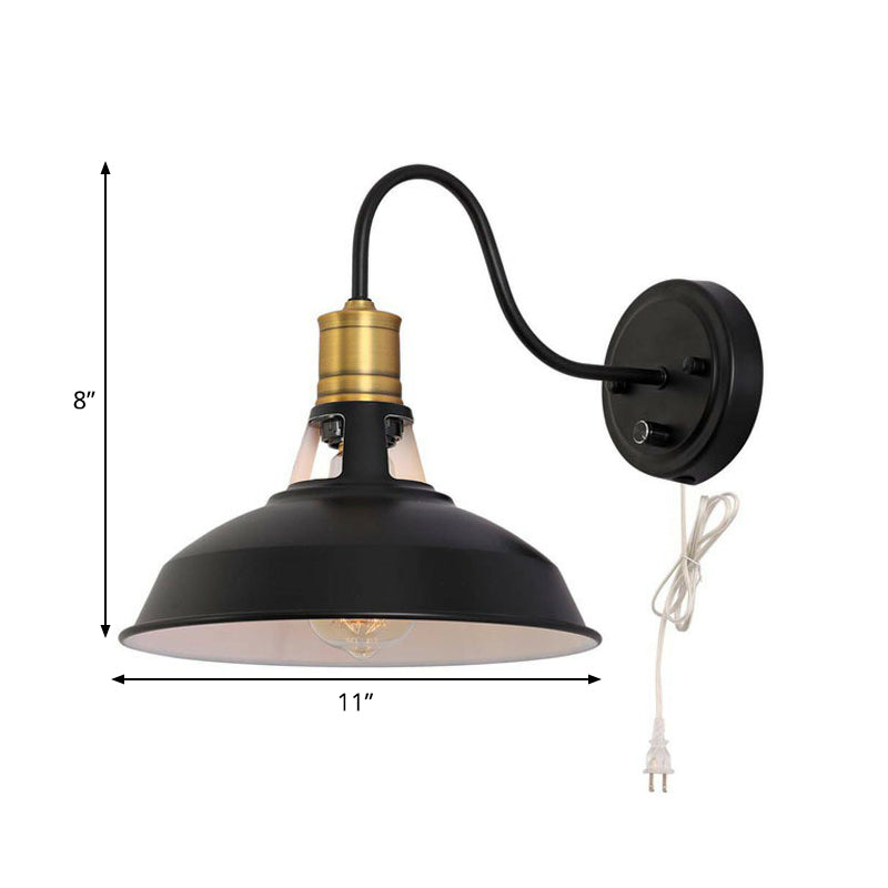 Farmhouse Black Barn Kitchen Wall Mounted Light Fixture - Single Plug-In Metal Lamp With Vented