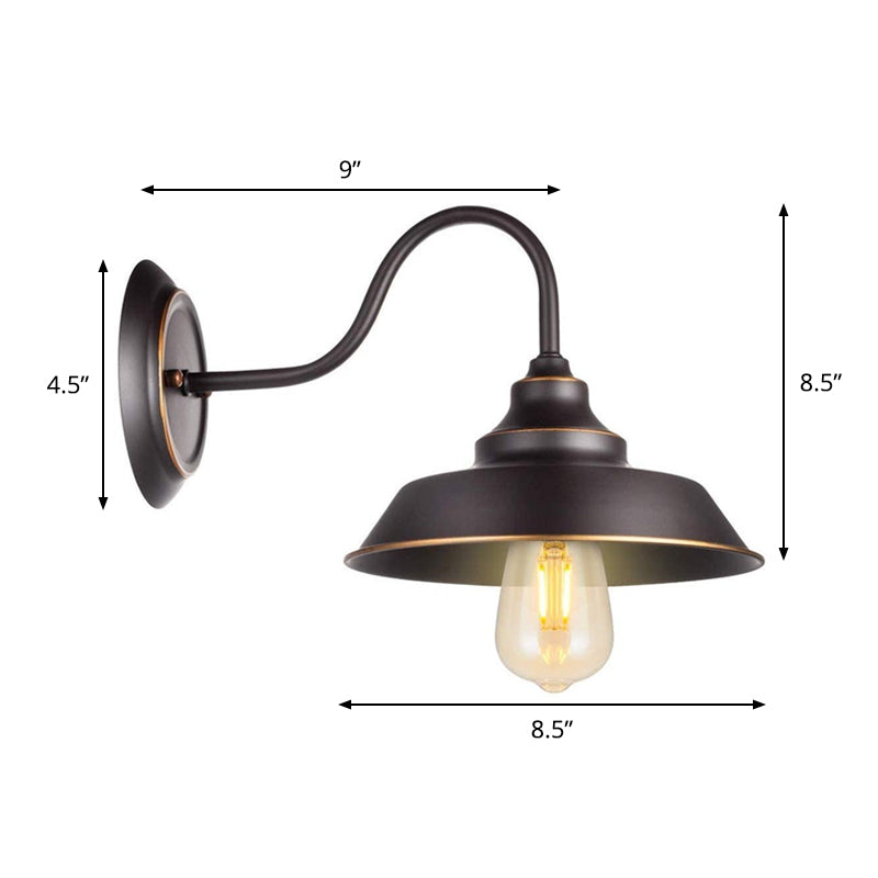Rustic Wall Lamp With Barn Iron Shade And Gooseneck Mount For Washroom