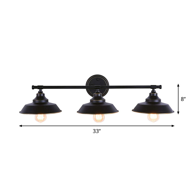 Country Style Black Iron Barn Wall Mounted Lamp - 3 Lights Linear Arm