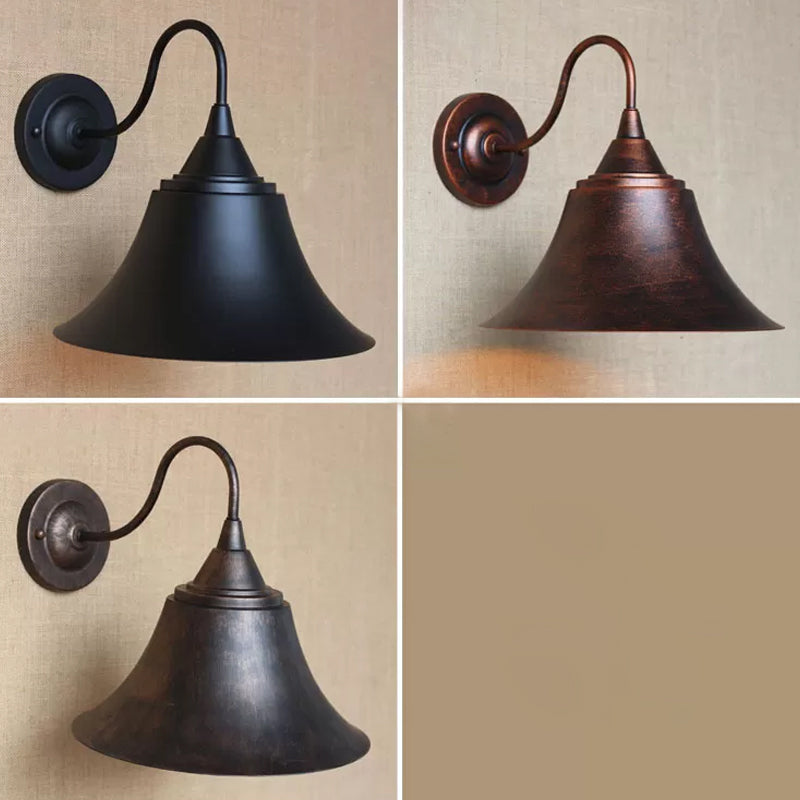 Rustic 1-Light Iron Carillon Wall Sconce In Black/Antique Black For Bistro/Outdoor Spaces