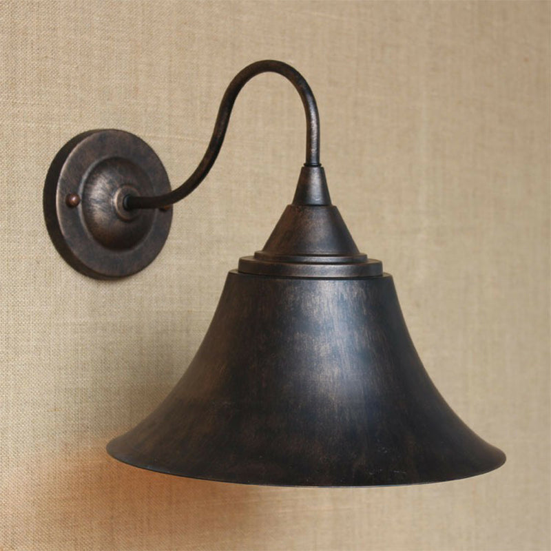 Rustic 1-Light Iron Carillon Wall Sconce In Black/Antique Black For Bistro/Outdoor Spaces Antique
