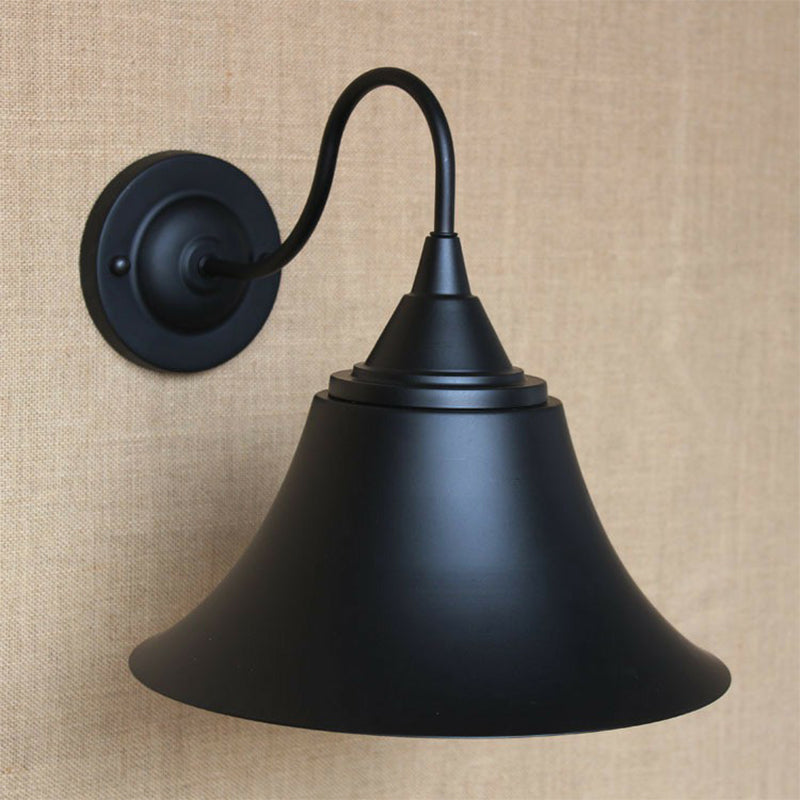 Rustic 1-Light Iron Carillon Wall Sconce In Black/Antique Black For Bistro/Outdoor Spaces