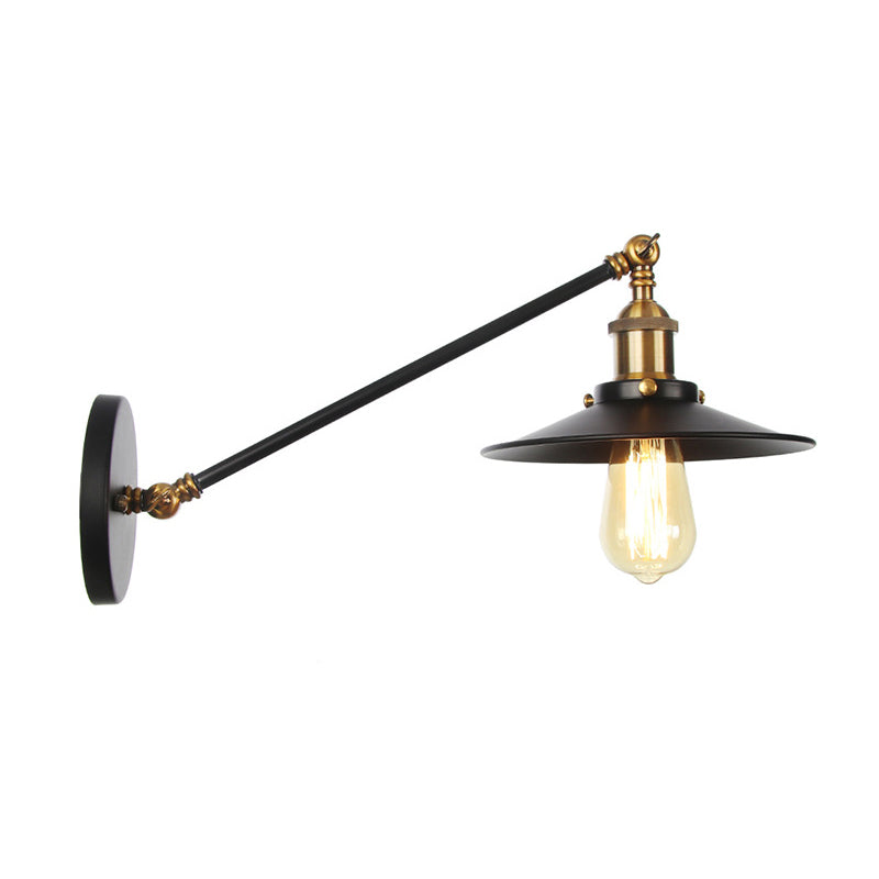 Rustic Iron Swing Arm Kitchen Wall Lamp - Horn/Flared/Scalloped Design Single-Bulb Black Finish / B