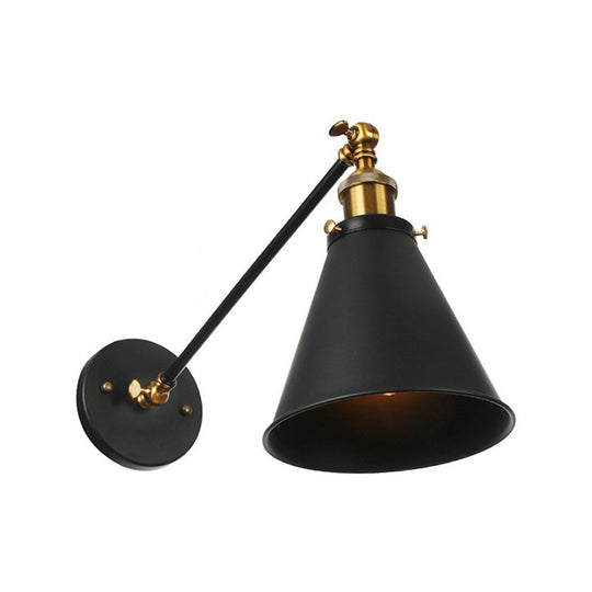 Rustic Iron Swing Arm Kitchen Wall Lamp - Horn/Flared/Scalloped Design Single-Bulb Black Finish / D