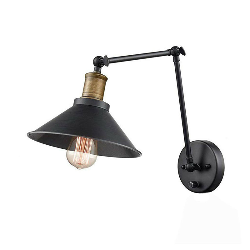 Farmhouse Cone Metal Wall Light - Swing Arm Mounted Lamp (1 Head) Black With/Without Plug / A