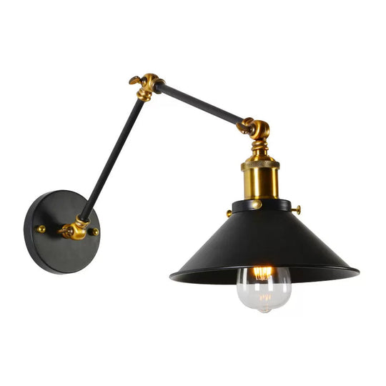 Modern Swing Arm Wall Lamp For Bedroom - Warehouse Black/White And Brass Iron 8+8/12+12 With 1 Bulb