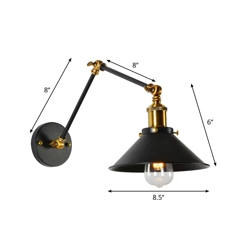 Modern Swing Arm Wall Lamp For Bedroom - Warehouse Black/White And Brass Iron 8+8/12+12 With 1 Bulb