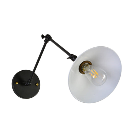 Black/White-Brass Reading Wall Lamp With Swing Arm - Iron Conical 1-Light Factory Lighting