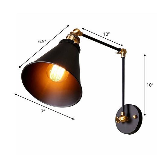 Farmhouse Bistro Wall Lamp: Adjustable 1-Light Fixture With Black Iron Shade