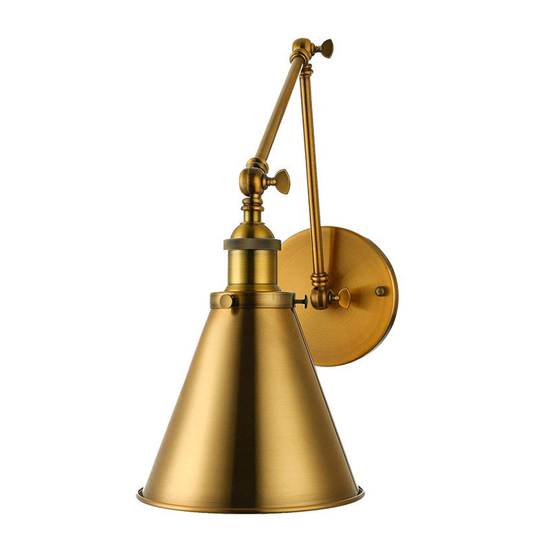 Industrial Brass Swing Arm Wall Lamp With Cone Shade For Studio Reading