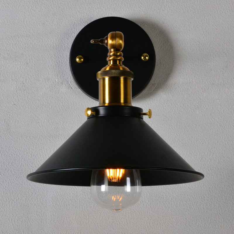 Countryside Metal Cone Kitchen Wall Lamp - Adjustable Joint Black/White-Brass Finish 1-Bulb Mount