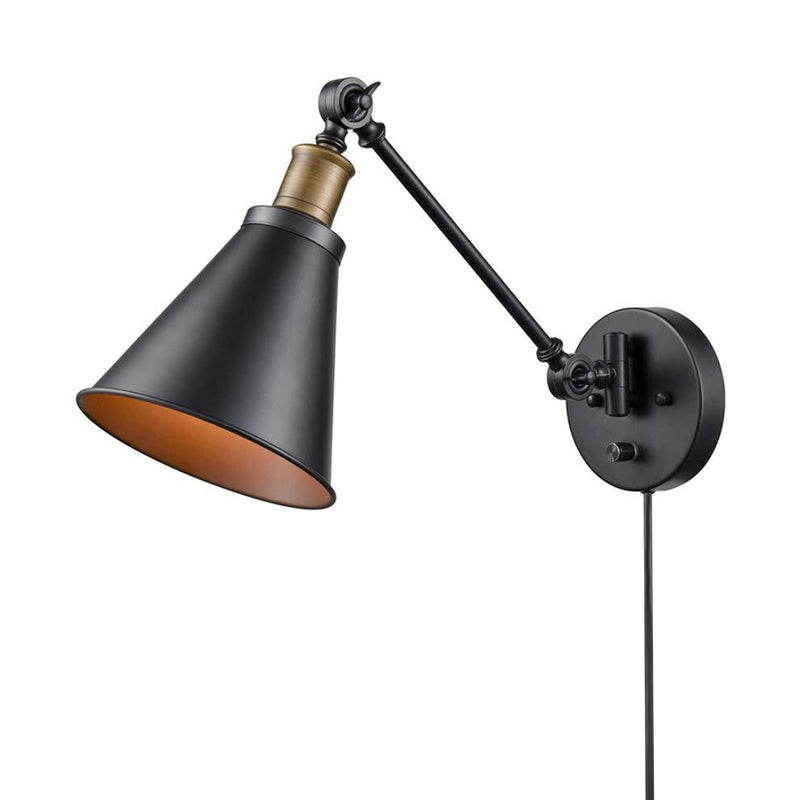 Horn Iron Wall Mount Reading Lamp - Industrial 1-Light Bedroom Lighting In Black With/Without