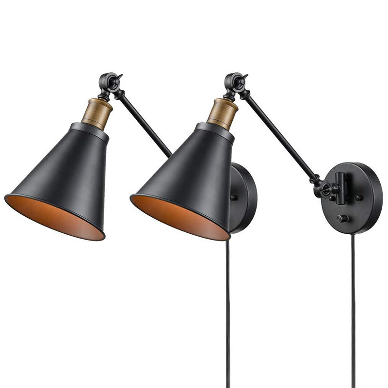 Horn Iron Wall Mount Reading Lamp - Industrial 1-Light Bedroom Lighting In Black With/Without