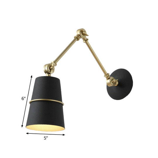Nordic Black/White Swing Arm Wall Lamp - Stylish 1-Light Tapered Shade Reading Light For Bedroom