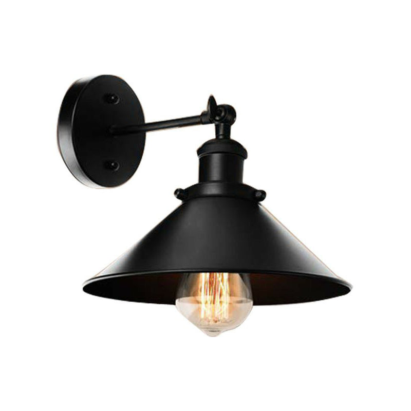 Vintage Metal Wall Lamp With Rotatable Conic Shade For Bedside Reading - Black 1/2-Head Mount Light