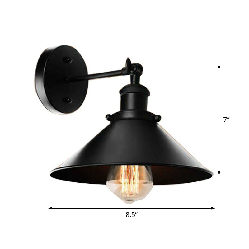 Vintage Metal Wall Lamp With Rotatable Conic Shade For Bedside Reading - Black 1/2-Head Mount Light