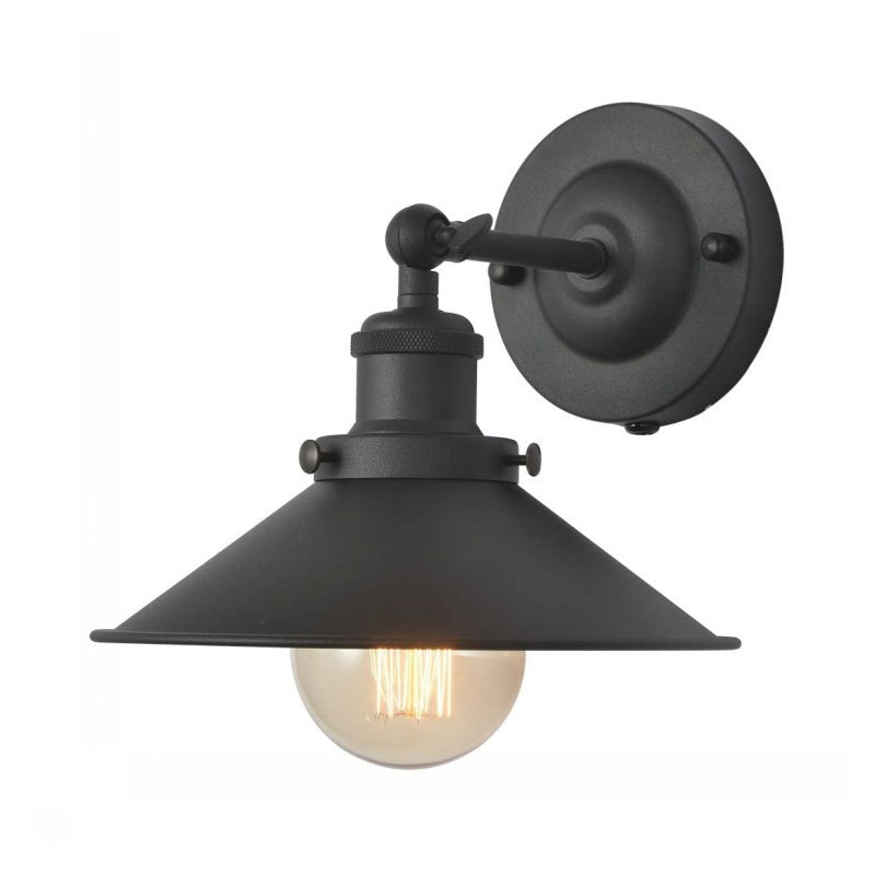 Black Rotatable Wall Light With Vintage Iron Cone Shade - Bedroom Lamp / A