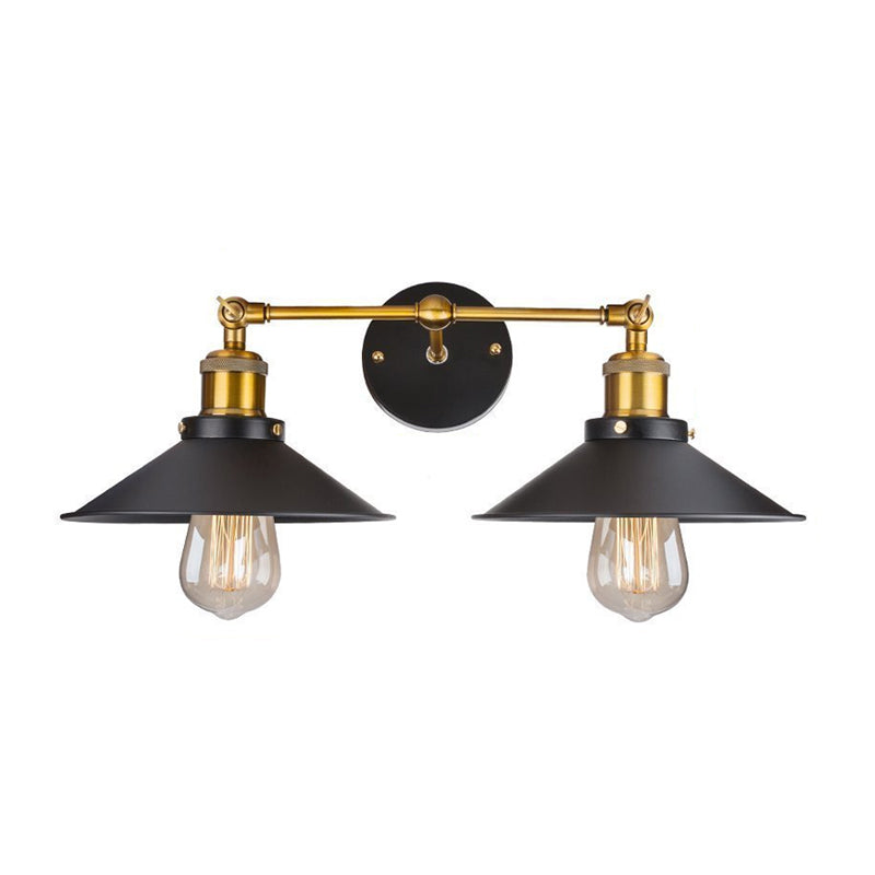 Cone Workshop Rustic Metal Wall Light Kit - 1/2-Light Black Lamp With Rotating Brass Arm