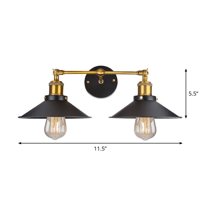 Cone Workshop Rustic Metal Wall Light Kit - 1/2-Light Black Lamp With Rotating Brass Arm