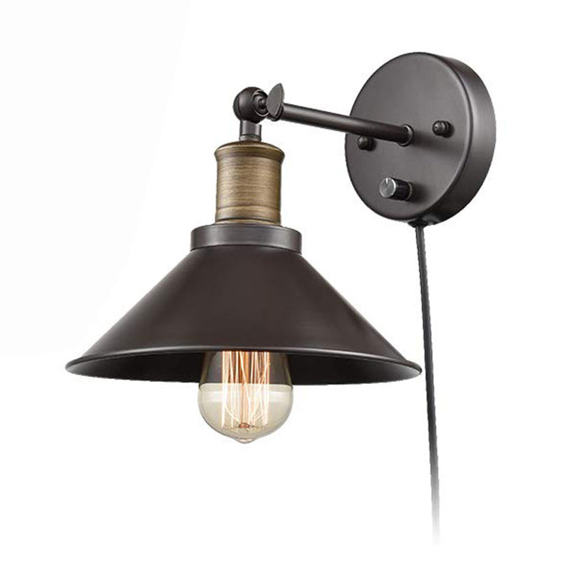 Industrial Swing Arm Wall Lamp Fixture - Conic Iron 1/2-Head Mounted Lighting In Black For Living