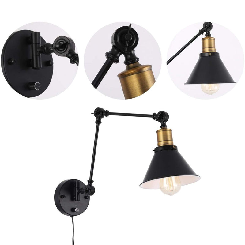 Flexible Swing Arm Wall Mount Lamp With Cone Shade - Industrial Metal Task Light For Home Or Office