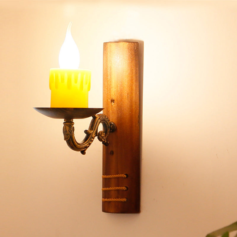 Bamboo Cottage Wall Light Fixture: Brown Rectangular 1-Bulb Lamp For Living Room Flameless Candle