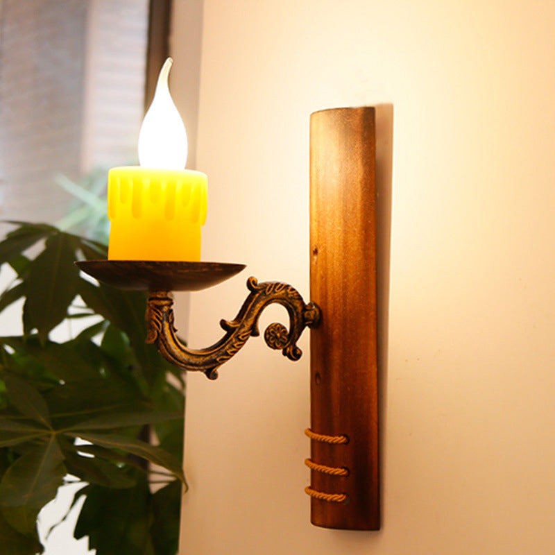 Bamboo Cottage Wall Light Fixture: Brown Rectangular 1-Bulb Lamp For Living Room Flameless Candle