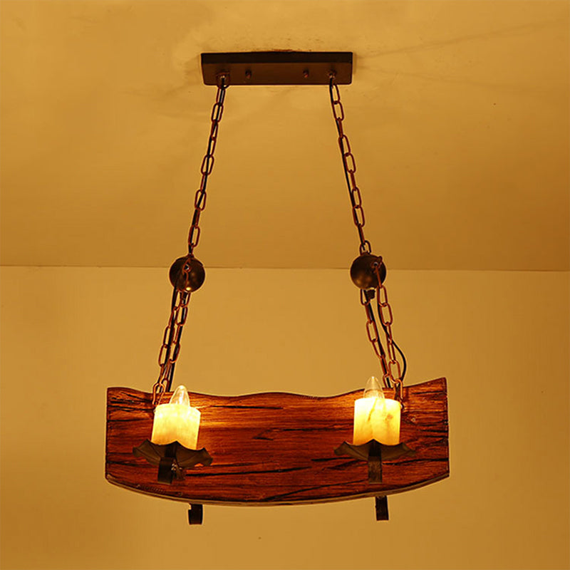 Rustic Wood Island Pendant Light With 4 Bulbs For Restaurants - Brown
