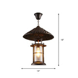 Black Rural Pendant Light With Transparent Glass Cylinder And Pointy Hat Decoration