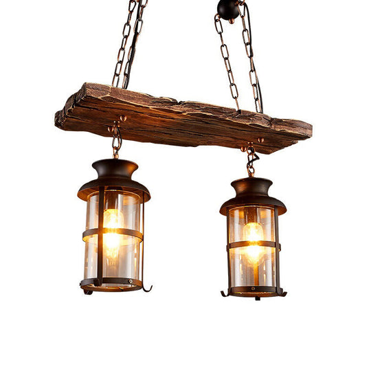 Clear Glass Island Pendant Light: Farmhouse Brown Cylindrical Bistro Ceiling Hang