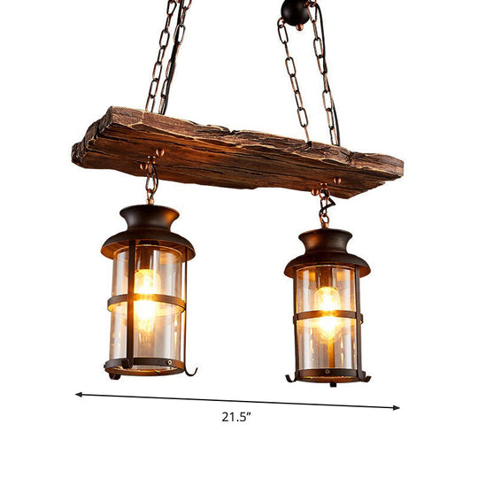 Clear Glass Island Pendant Light: Farmhouse Brown Cylindrical Bistro Ceiling Hang