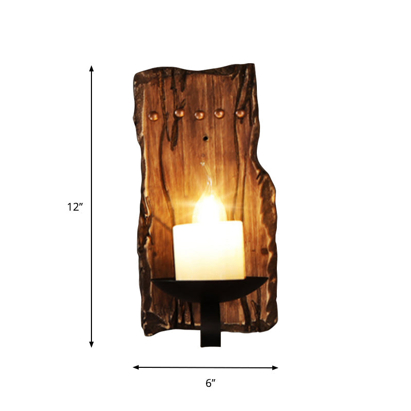Rustic Wood Wall Sconce Light: Oval/Fish Shape Kitchen Mounted Lamp With Candle/Lantern (Brown)