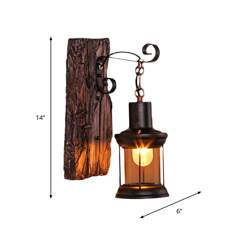 Nautical Wood Lantern Wall Light - Single-Bulb Bistro Fixture