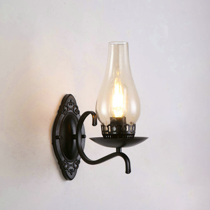 Industrial Wall Lamp With Kerosene Glass Shade And Copper/Bronze Finish Black / B