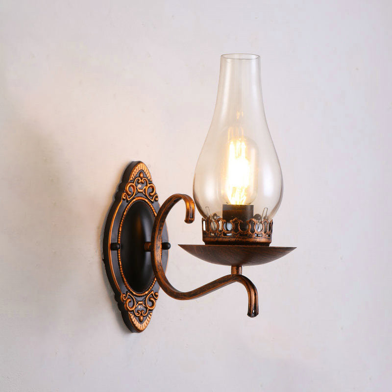 Industrial Wall Lamp With Kerosene Glass Shade And Copper/Bronze Finish Brass / B