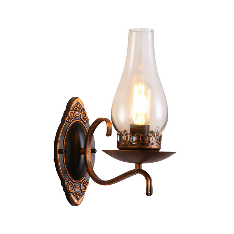 Industrial Wall Lamp With Kerosene Glass Shade And Copper/Bronze Finish